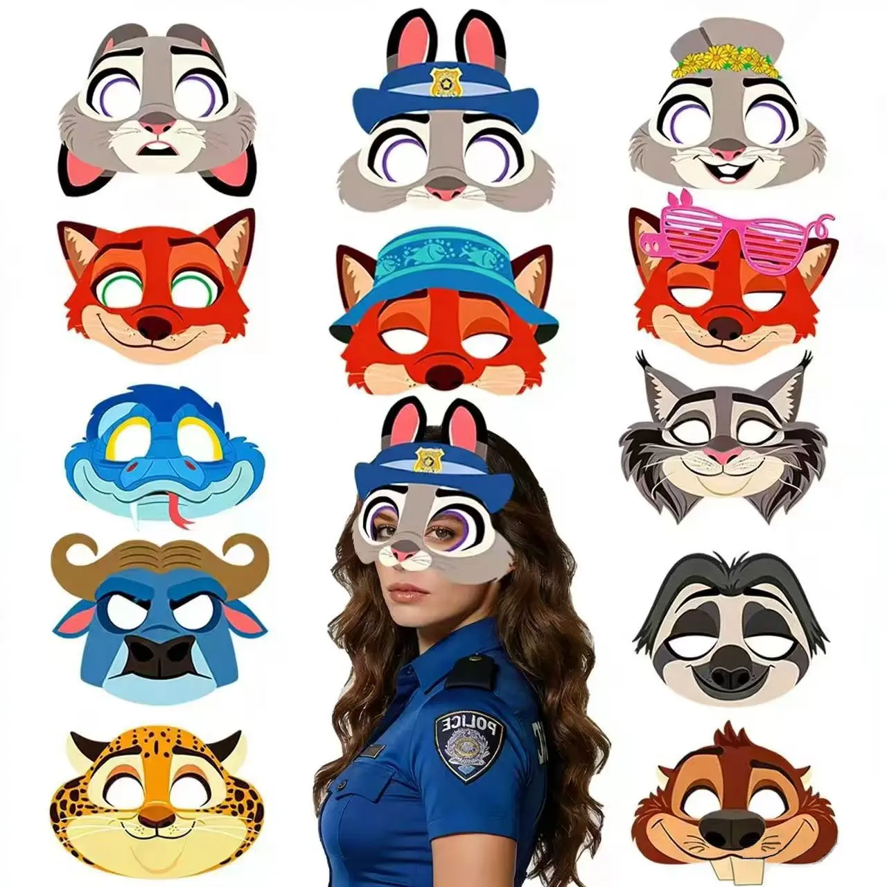 12Pcs/Lot Zootopia Birthday Party Masks Toy Kids Costume Masks Nick Wilde and Finnick Figure Mask Kids Cosplay Party Gifts