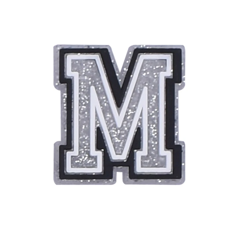 Silver Letters Shoe Charms for Crocs Accessories Pin Decorations Clogs Wristbands Bracelets Kids Adult Party Gifts