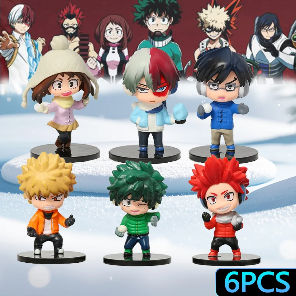 My Hero Academia 6 piezas lindo Ver. Midoriya All Might Bakugou Shoto Ochaco PVC figura de acción Boku no Hero regalo muñeca modelo 8-10cm