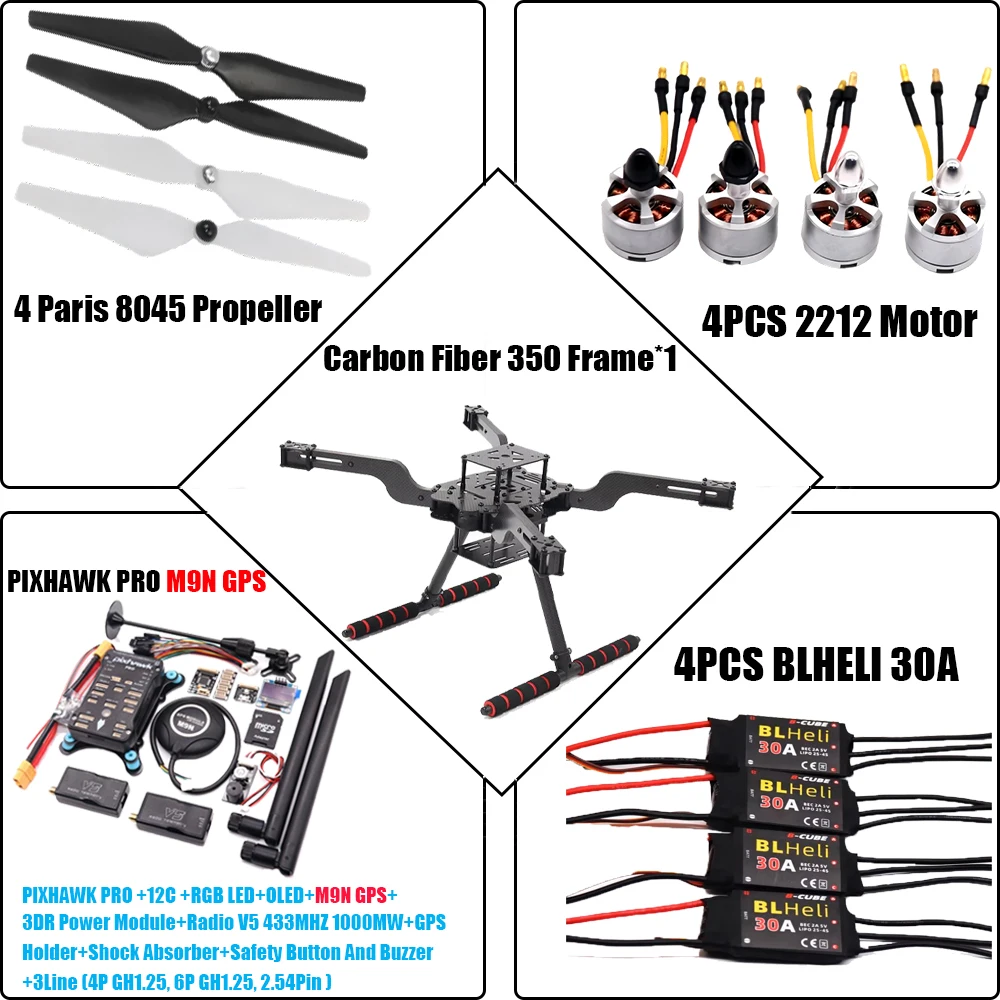 Angeltoy Open source new smart drone FLY350 300 380 450MM 6C PRO M8N/M9N/M10 quadrotor upturned rack BLHELI 30A ESC 2212 motor