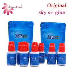 Extensiones de pestañas originales de Corea, pegamento Sky Glue + con tapa roja, 1-2 segundos de tiempo de secado, semanas 6-7, pegamento de pestañas más rápido y fuerte, 5g