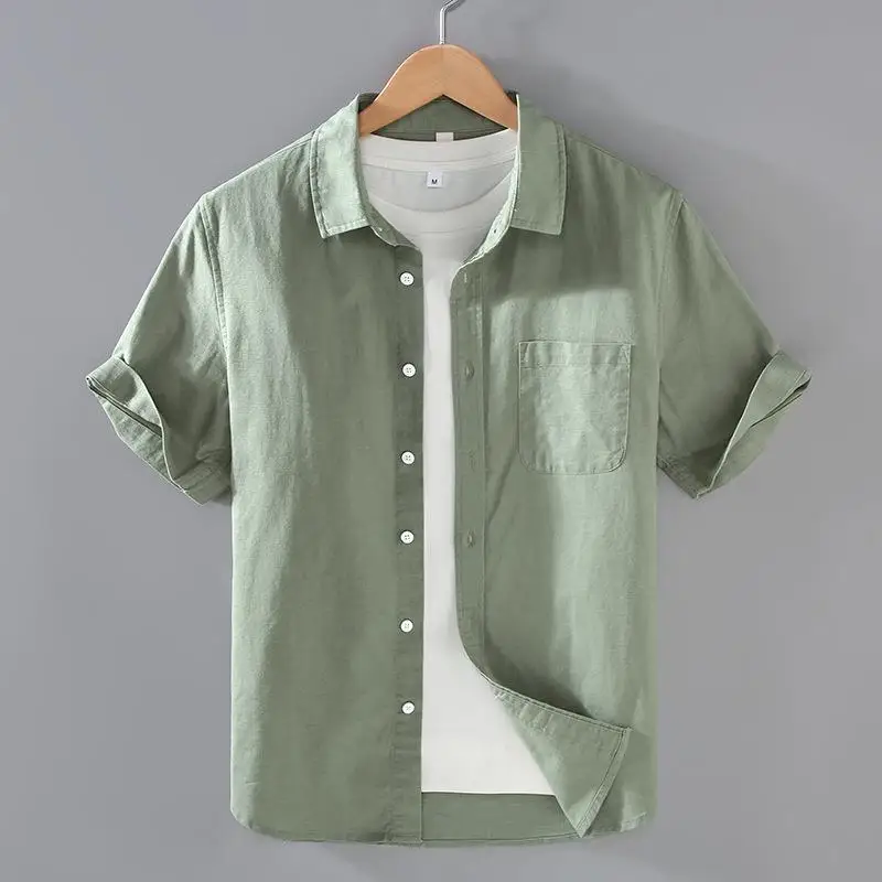 

Thin Cotton Linen Shirt Short Sleeve Casual Style Washed Finish Other Material Composition Pocket Detail Summer Collection