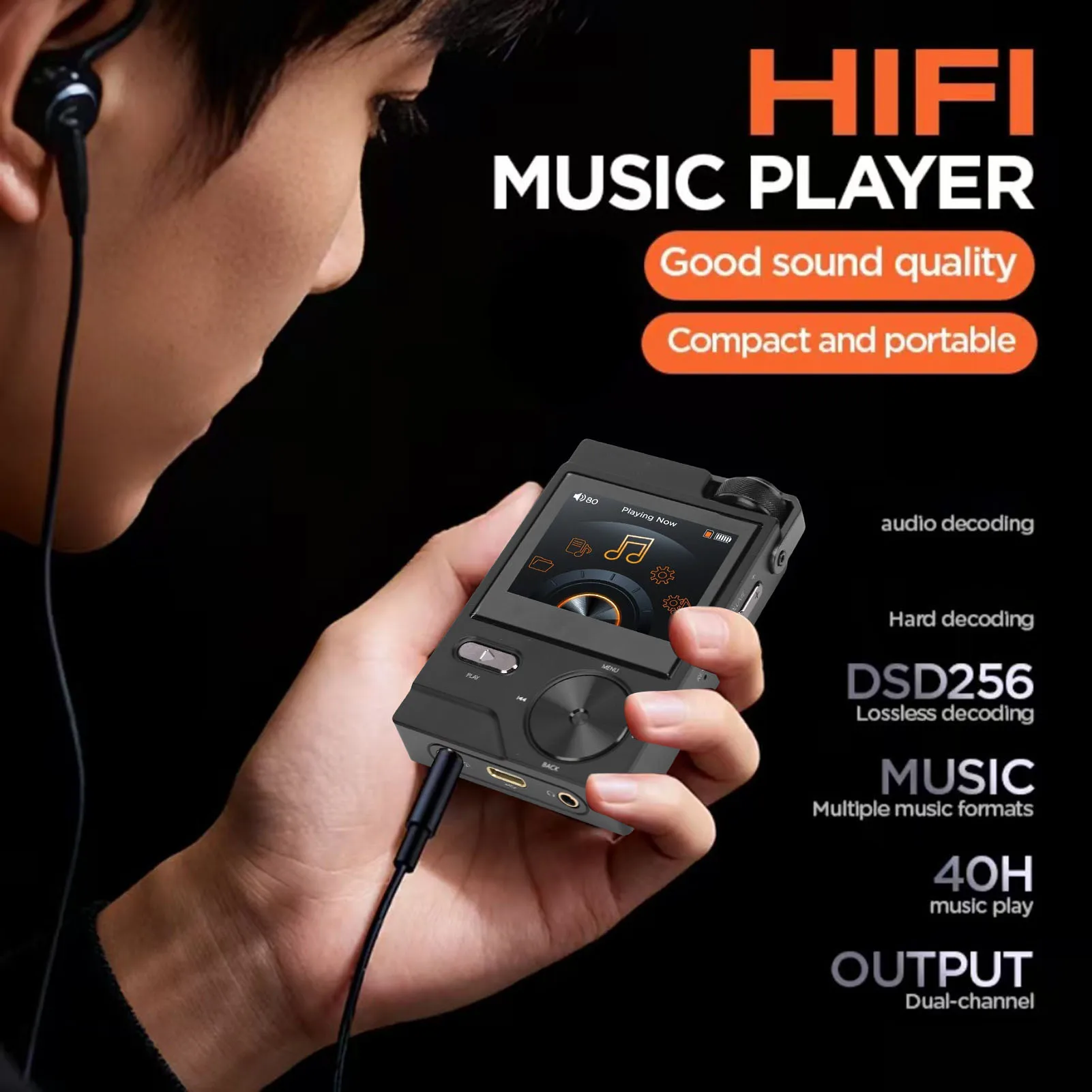 

HiFi MP3 Player Lossless DSD FLAC Player 2 Inch LCD Screen Portable Digital Music Player with 64GB Small Memory Card for Outdoor