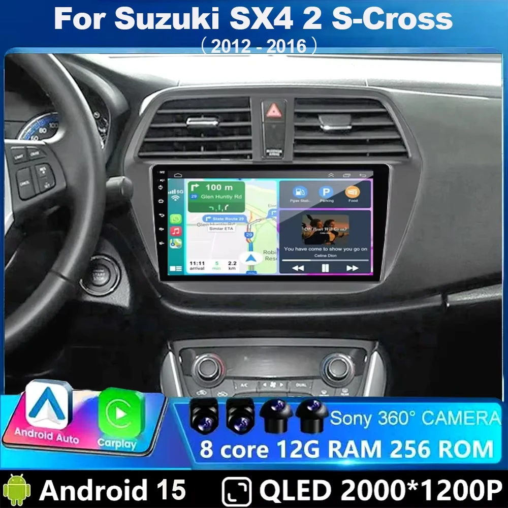 Radio para Auto con Android 15, Reproductor Multimedia de Video para Suzuki SX4 2 S-Cross 2012-2016, Estéreo para Auto, Navegación GPS, Pantalla 2.5D, Carplay