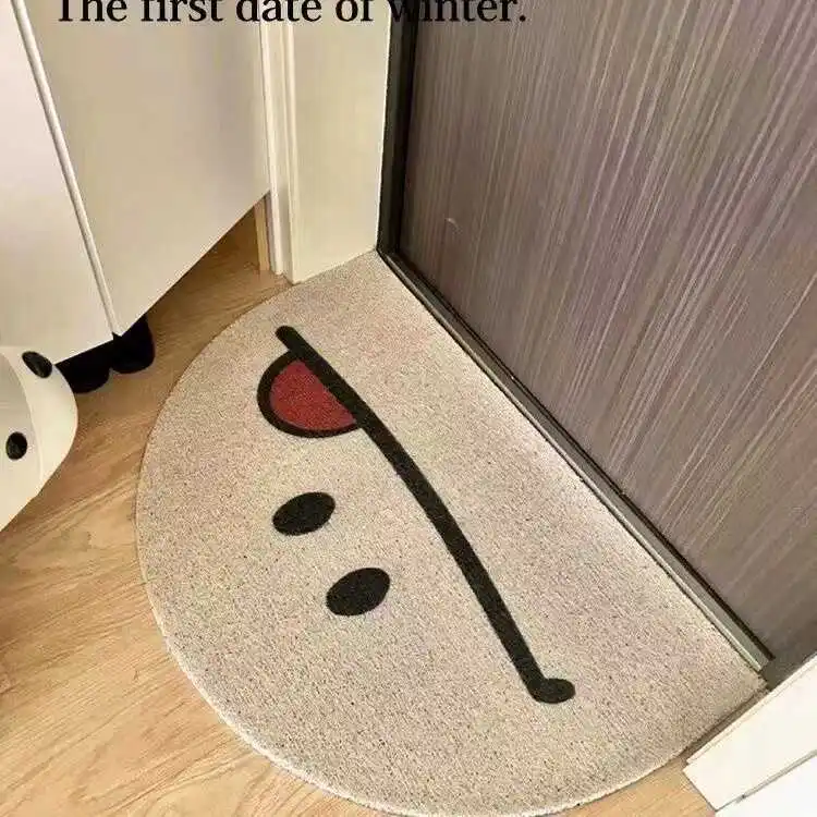 Half-round Door Mats Outdoor Antiwear PVC Waterproof Anti Slip Bathroom Rugs and Carpets Smile Printed Hallway Entrance Doormat
