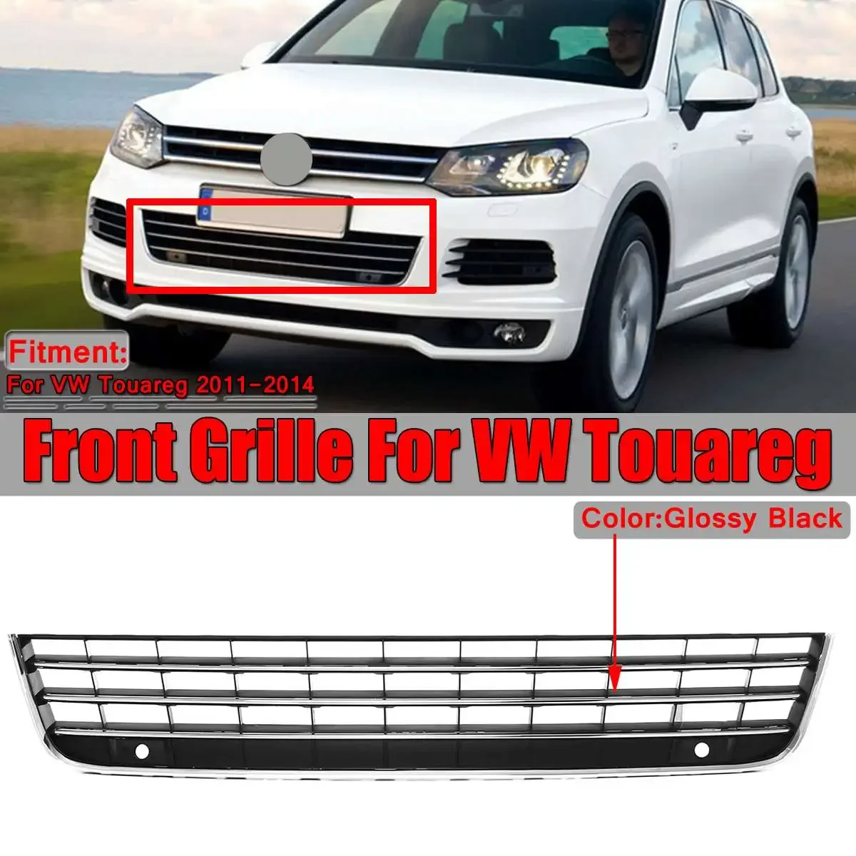 Car Front Bumper Lower Grille Air Intake Grill Chrome Trim Fit For VW Touareg 2011-2014 Grille Grill Touareg 7P6 853 671E 7P685