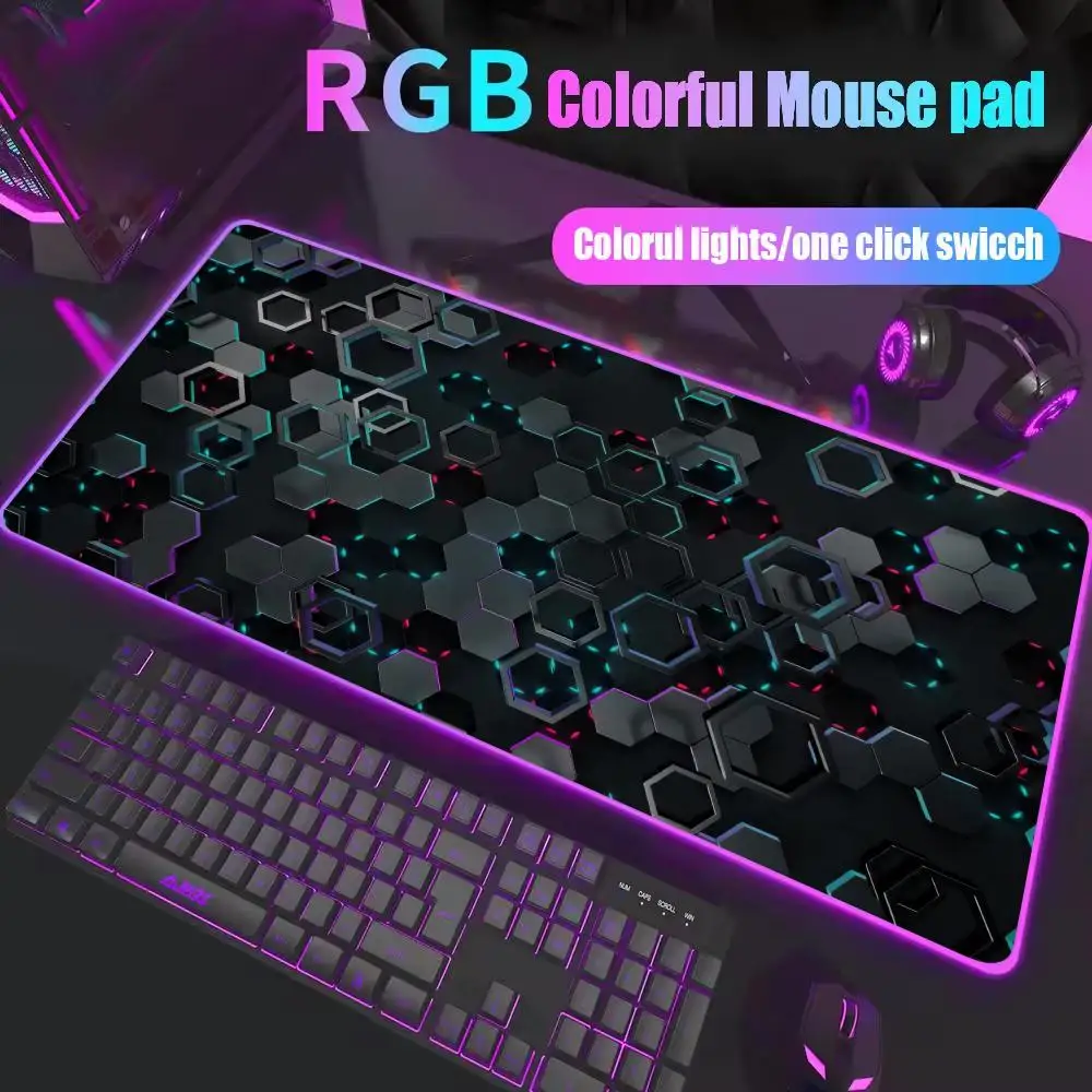 

Большой коврик для геймера с геометрическим рисунком RGB, 30x60 см, шестигранный коврик для мыши, игровые коврики для мыши, светодиодные коврики для клавиатуры, светящиеся настольные коврики, коврик для мыши
