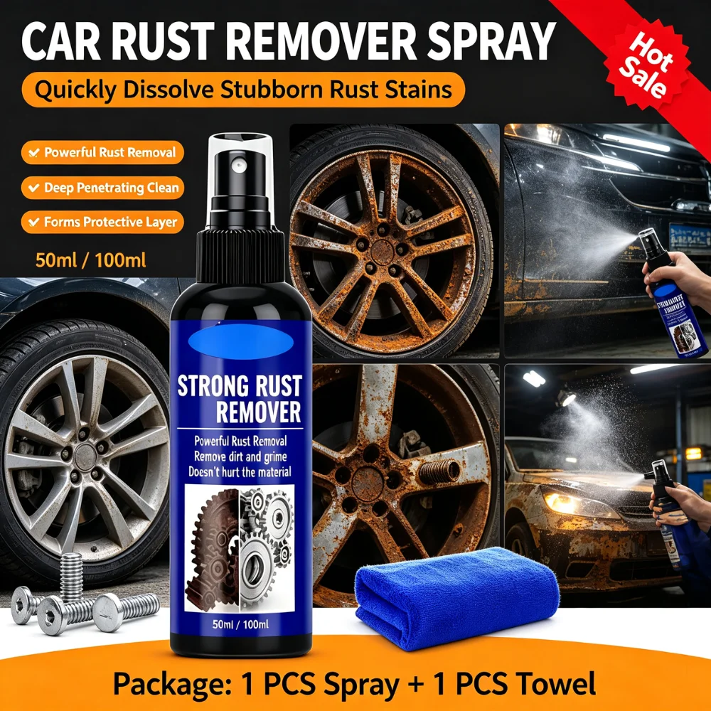Auto Rust Remover Spray Deep Cleaning Metal Derusting Agent Wheel Hub Iron Powder Cleaner Protective Coating Car Accessory