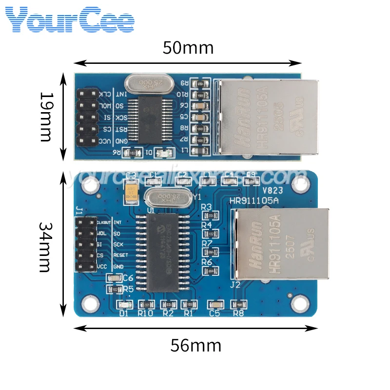 Mini ENC28J60 Network Module ENC28J60/SS HR911105A Ethernet Controller Development Board SPI interface 3.3V 25MHz Crystal