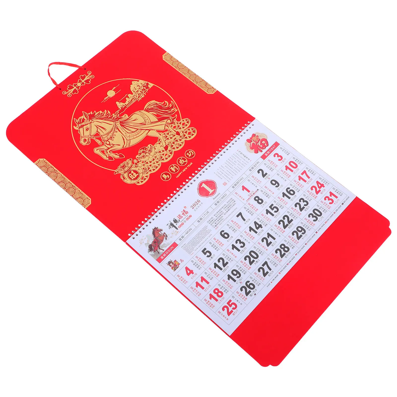 

Year of The Horse 2026 Wall Calendar Chinese Zodiac Monthly Planner Flip Design Clear Festival Dates Traditional Lunar Calendar