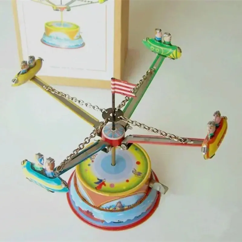Uurwerkspeelgoed Collectie voor volwassenen Retro metalen blikken pretparkfiguren Roterend vliegtuig Windmil Mechanisch opwindspeelgoed Cadeau