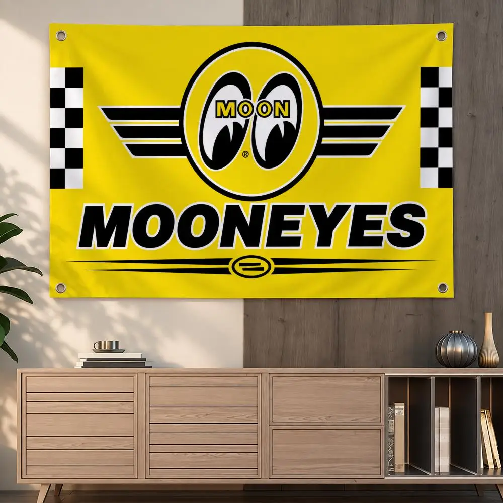 Retro Hot Rod Automotive Brand Mooneyes Flags Indoor Outdoor Wall Hanging Flag Decor Banner Wall Decor
