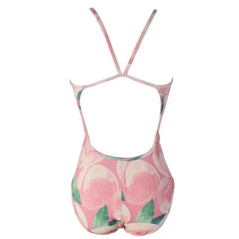 Maillot de bain une pièce imprimé pêche pour filles, Kawaii, doux, dos nu, slim, vêtements de plage, sexy, ensemble de bikinis, bain trempé