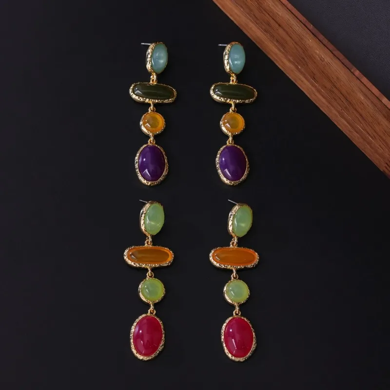 

Серьги в средневековом винтажном стиле из цветной смолы, ретро-дворцовый стиль, легкая роскошь, литературные, асимметричные
