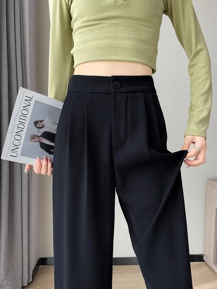 Gray Narrow Wide-leg Pants Women's Spring And Autumn High-waisted High-end Drape Straight Floor Pants Casual Suit Pants