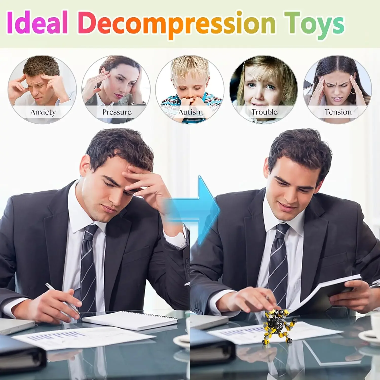 Fidget Spinner Toys Transformable chaîne Robot doigt jouet pour enfants et adultes soulagement du Stress sensoriel Fidget jouets doigt Gyros