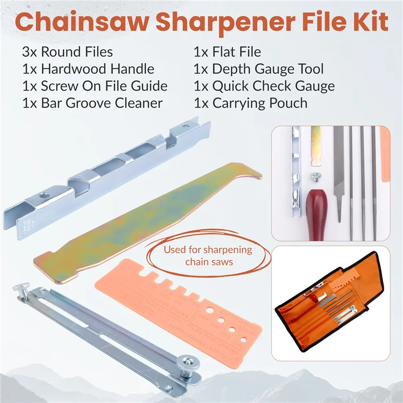 

AF95-10Pcs Chainsaw Sharpener File Kit,Wood Handle,Files,Depth Gauge,Round Files,Filing Guide For Sharpening Chain Saw Blades