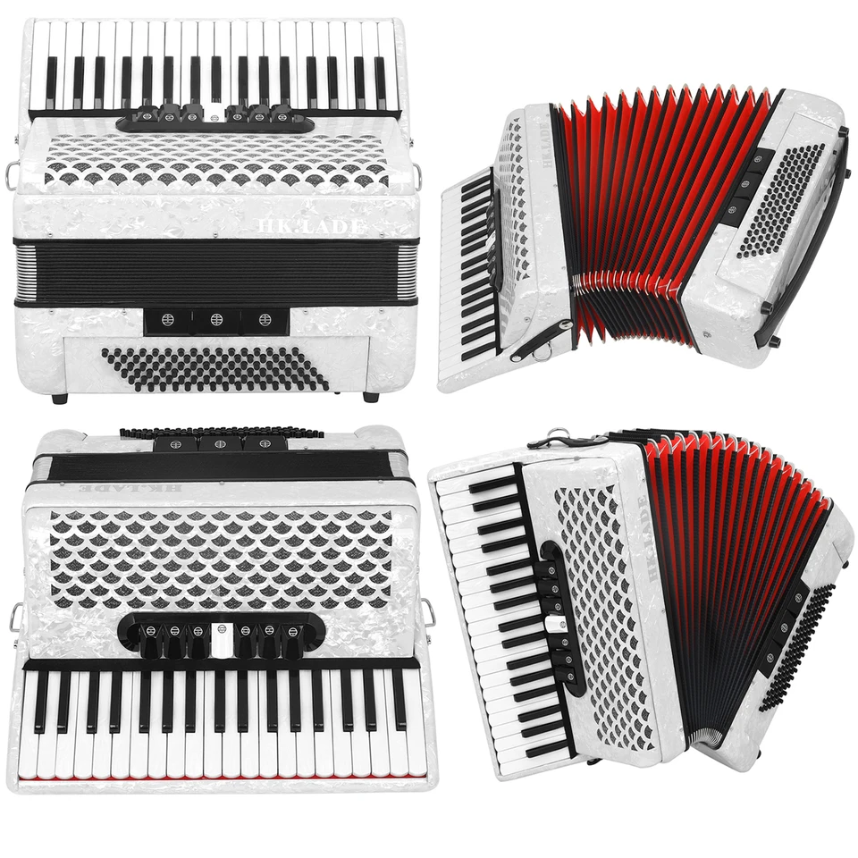 HK·LADE AH-100 White Accordion 37 Key 96 Bass 7 Keyboard Voice
