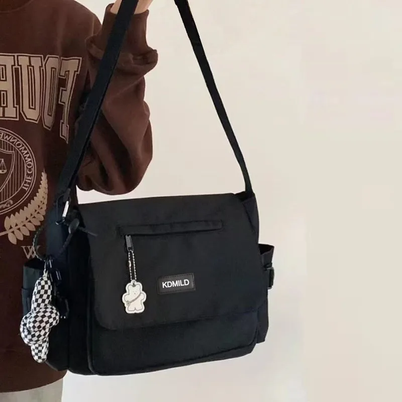 Men\'s Harajuku Shoulder Bags Waterproof Canvas Crossbody Bags Teen Boys School Messenger Bag