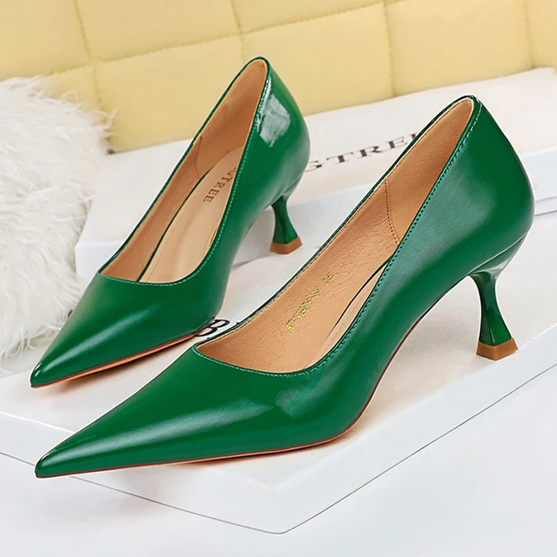 BIGTREE Shoes Fashion Kitten High-heeled Shoes Women Pumps Pu Leather Shoes High Heels Occupation OL Office Shoes Plus Size 43