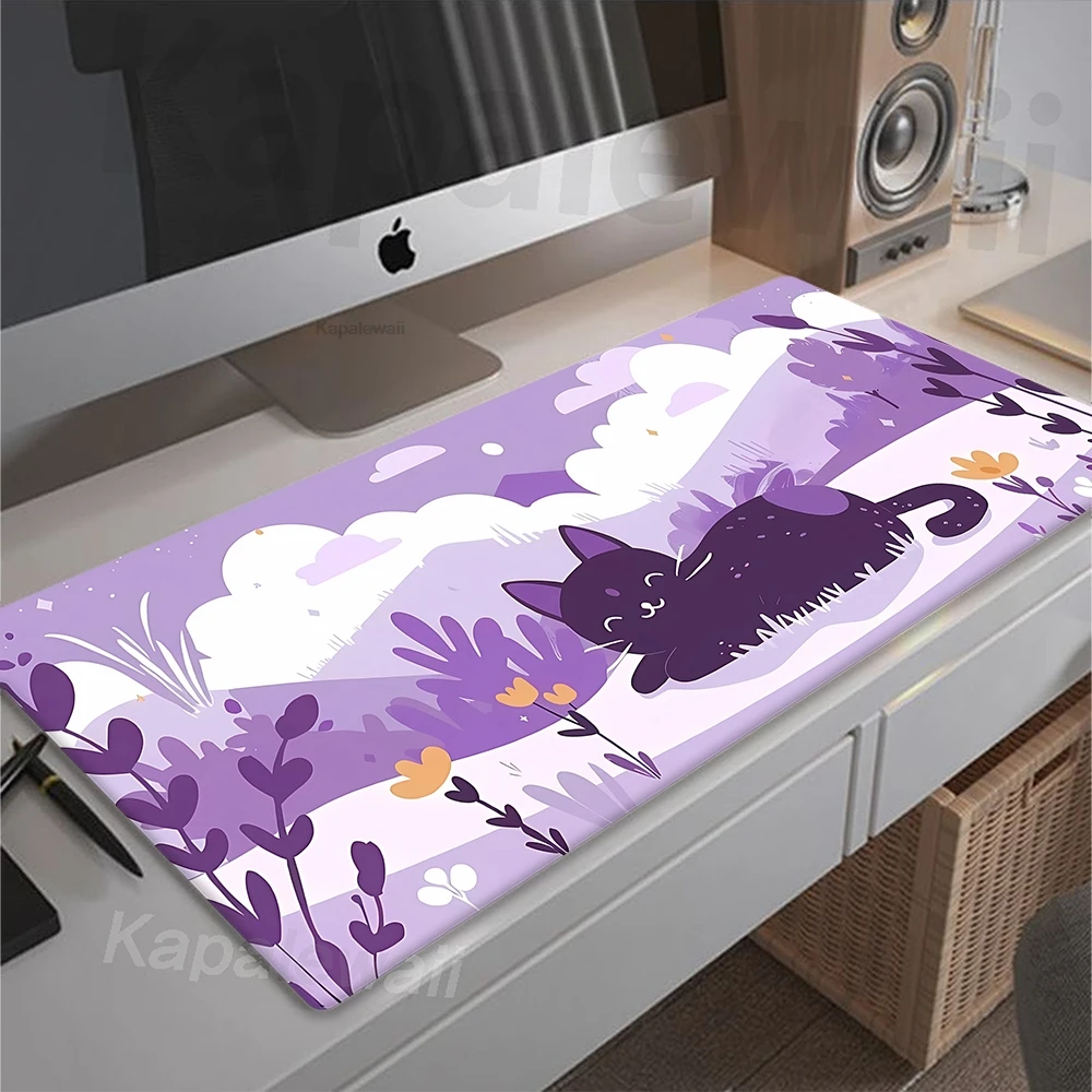 

Cute Cat Clouds Fast Delivery Keyboard Pad Lock-edge Extended Mousepad Kawaii Pink Purple Office Desktop Protection Pad XXL Rug