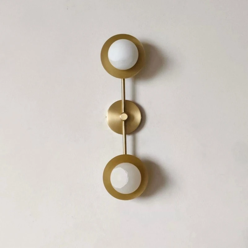 

Nordic Creative Brass Wall Lamp Luxury Double Head Pure Copper Minimalist Spanish Marble Atmosphere Sconce for Bedroom Bedside