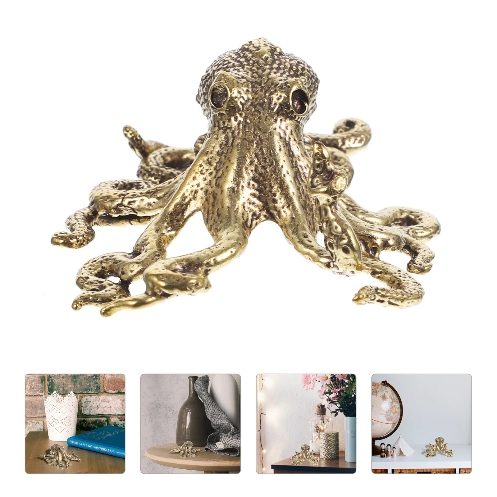 Small Octopus Figurine Ornaments Goldendoodle Realistic Brass Desktop Decor Vacuum Cleaner for Car