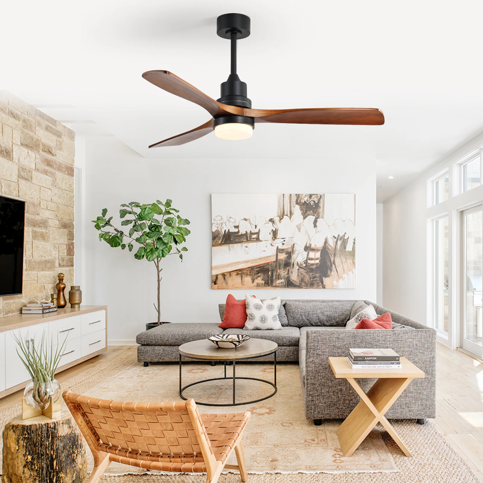 Sofucor Modern 52-inch ceiling fan with LED DC 6-speed high wind with remote control For living room、Bedroom、Dining room