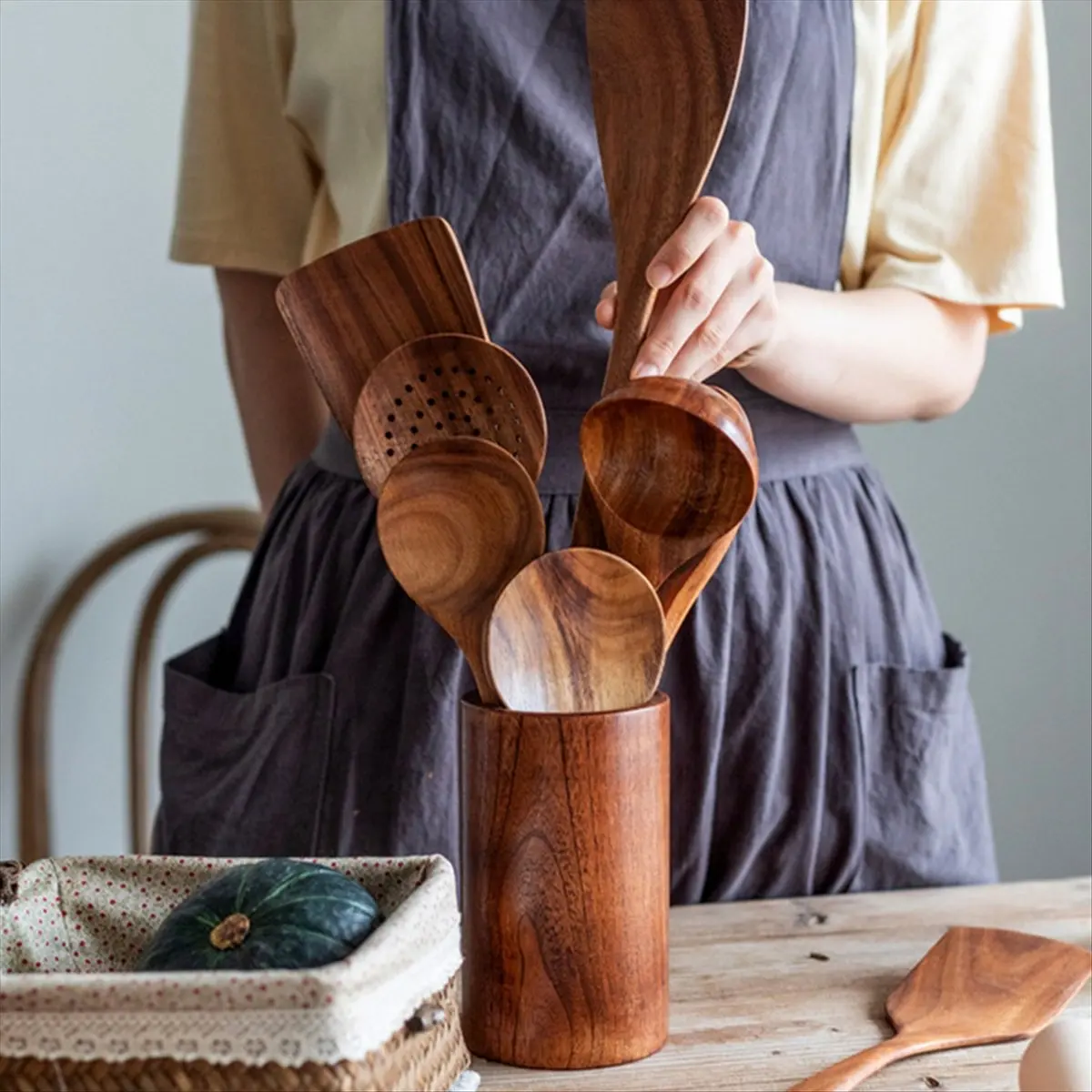 2026 Trend Natural Wood Cooking Spoons and Spatulas Wooden Kitchen Spatulas Non-Stick Cutlery…