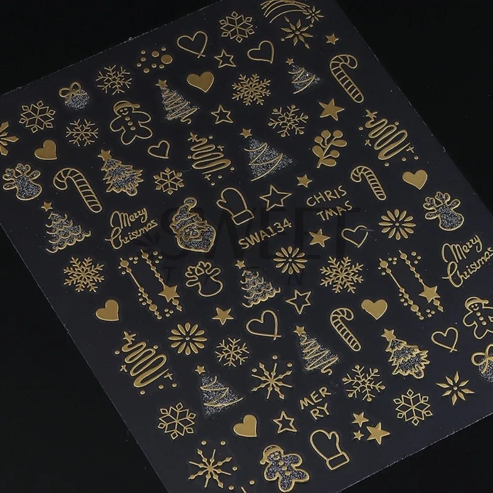 Sneeuwvlokken reflecterende glitter nagelstickers 3D-ontwerp Sparkle reflecterende glitterstickers zelfklevende nagelstickers kerstseizoen