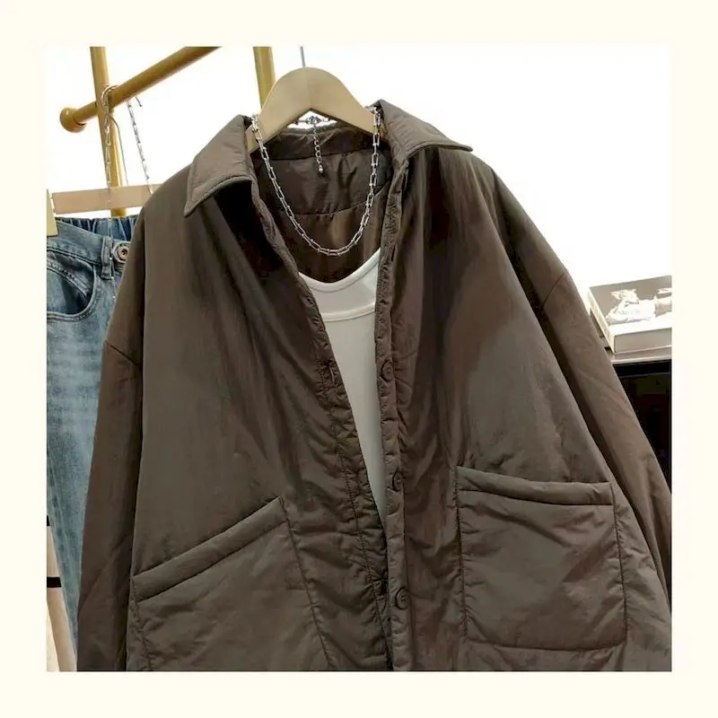Quilted Coats for Women Lightweight Cotton Added Korean Style Polo-neck Jackets Casual Vintage Keep Warm Winter Clothes Women
