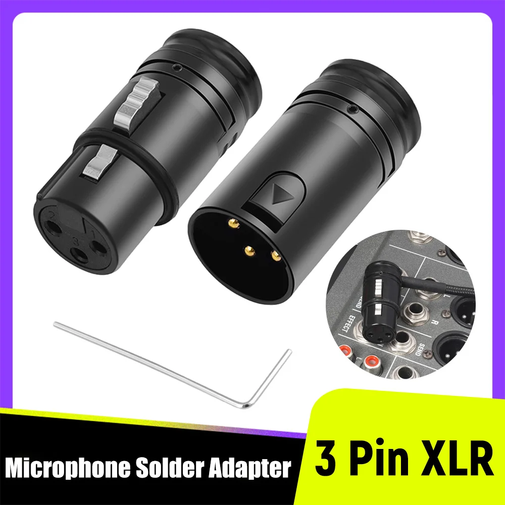 Männlich zu männlich/weiblich kompatibler XLR-Mikrofon-Lötadapter, 3-polig, schwarzes Gehäuse, XLR-Lötanschluss für Mikrofonmischer