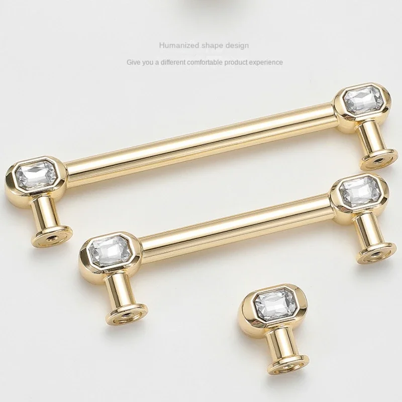 Gold Diamond Shape Design Crystal Glass Knobs Cupboard Drawer Pull Kitchen Cabinet Door Wardrobe Handles Hardware