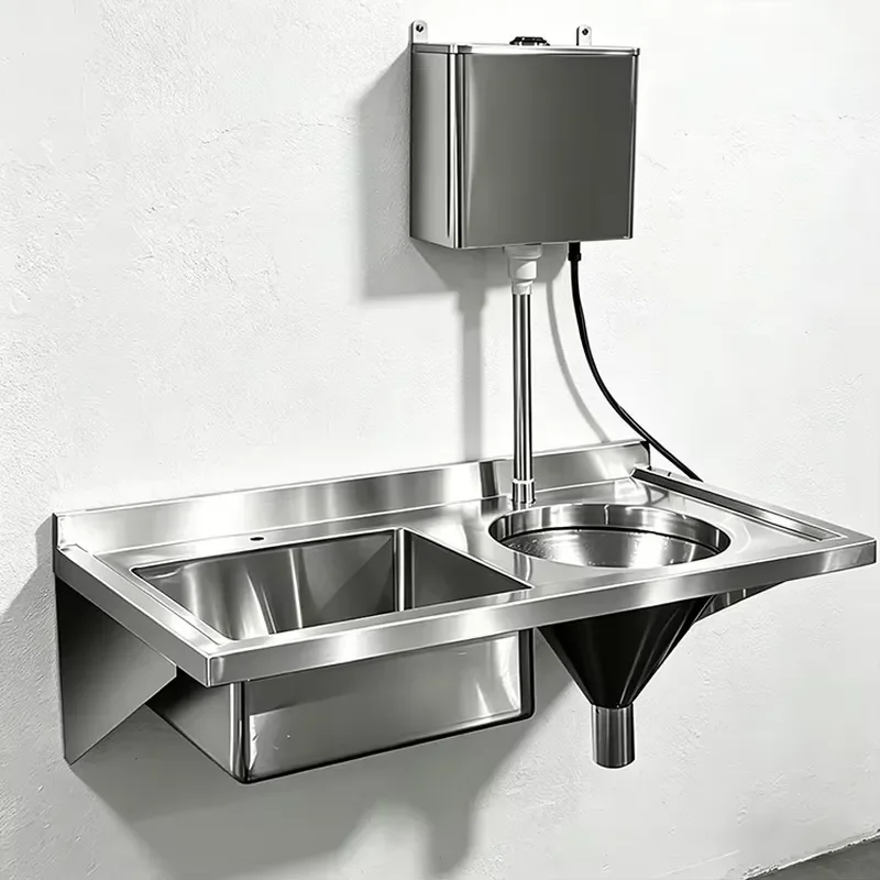 Medical Grade 304 Stainless Steel Seamless Welding Combined Washbasin and Drain Sink for Hospital Use Durable Sanitary