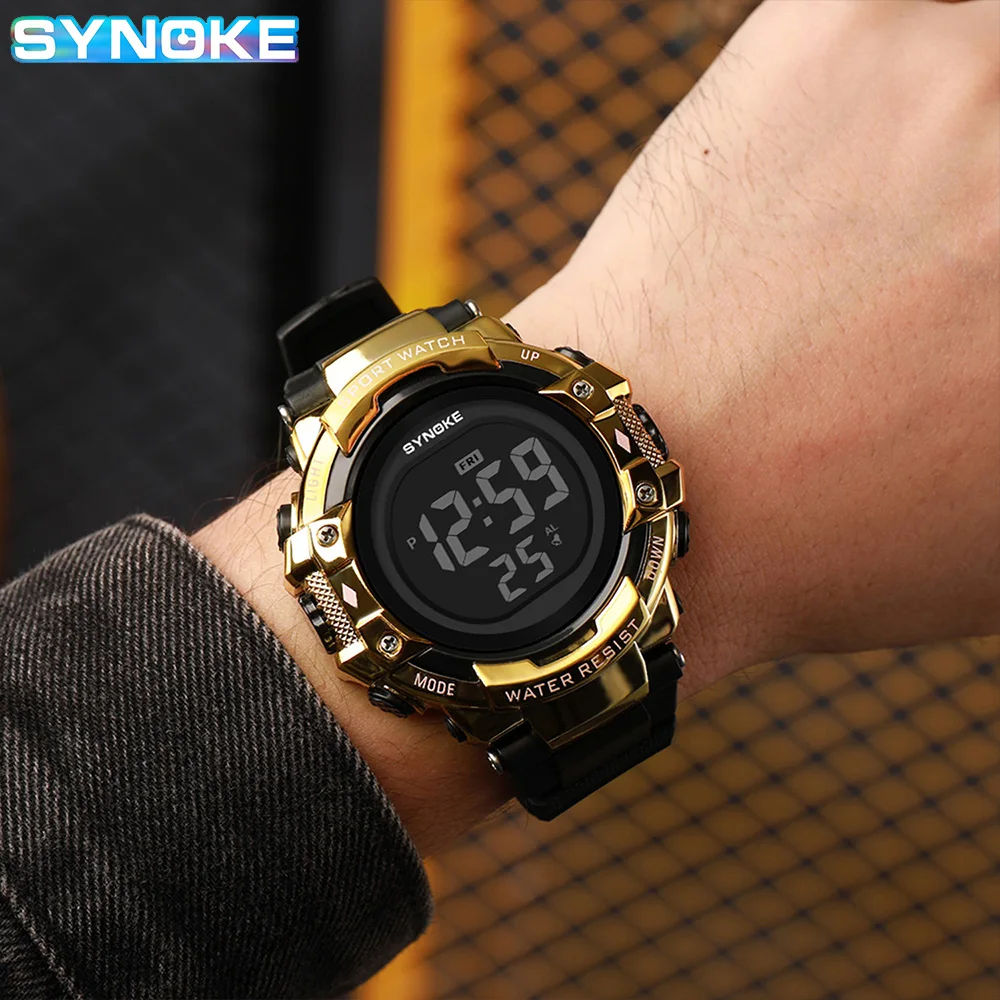 Digital LED Watch For Men Multifunction Alarm Electronic Clock 50M Waterproof Watch,SYNOKE 9829