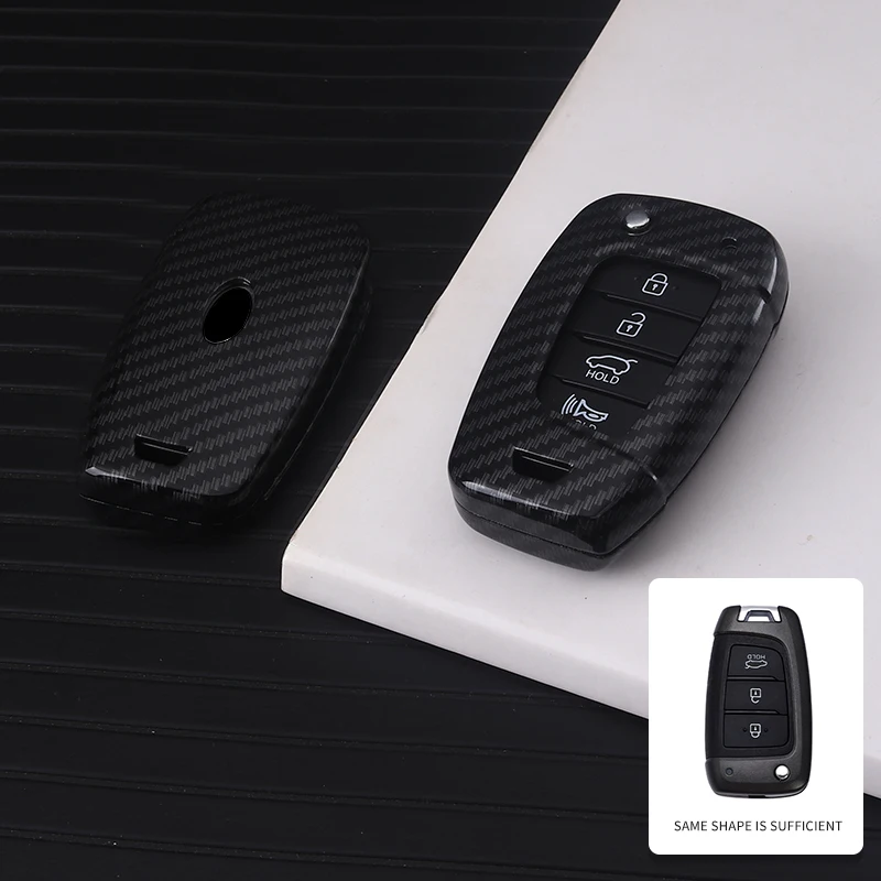 ABS+TPU Carbon Fiber Car Remote Key Case Bag for For Hyundai Celesta  Elantra 2017 2020 2021 Fashion Key Housing Accessories