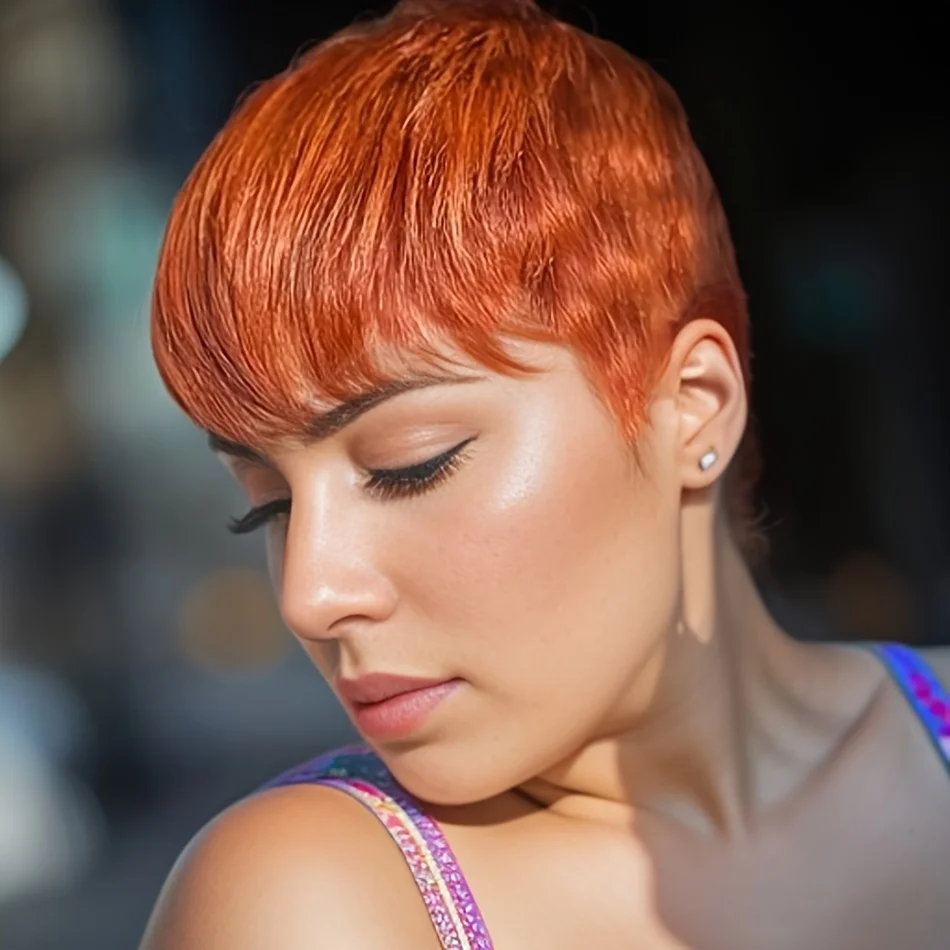 350 인모 옴브레 골든 여성용 100% 인모 짧은 가발 기계 제작 가발