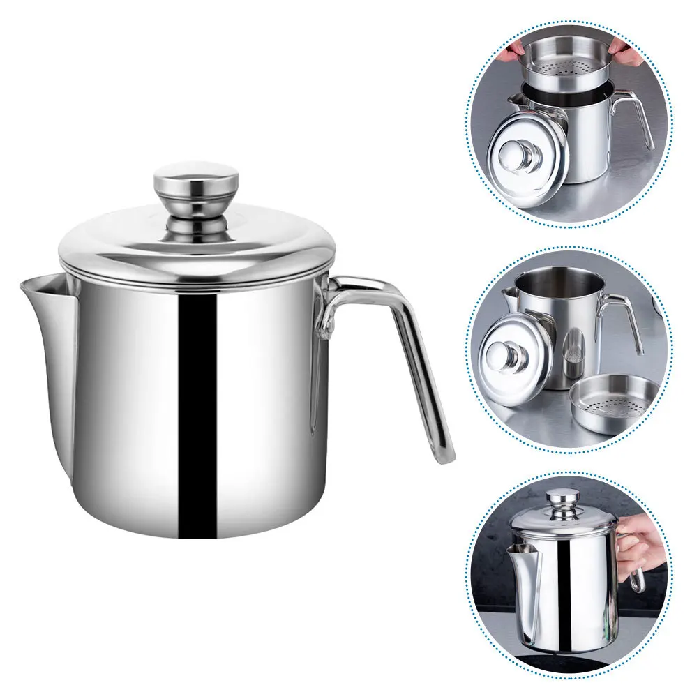 

1 Set Stainless Steel Soup Strainer Oil Storage Can Fine Mesh Filter Lid Grease Separation Cup Kitchen Cooking Ghee Container