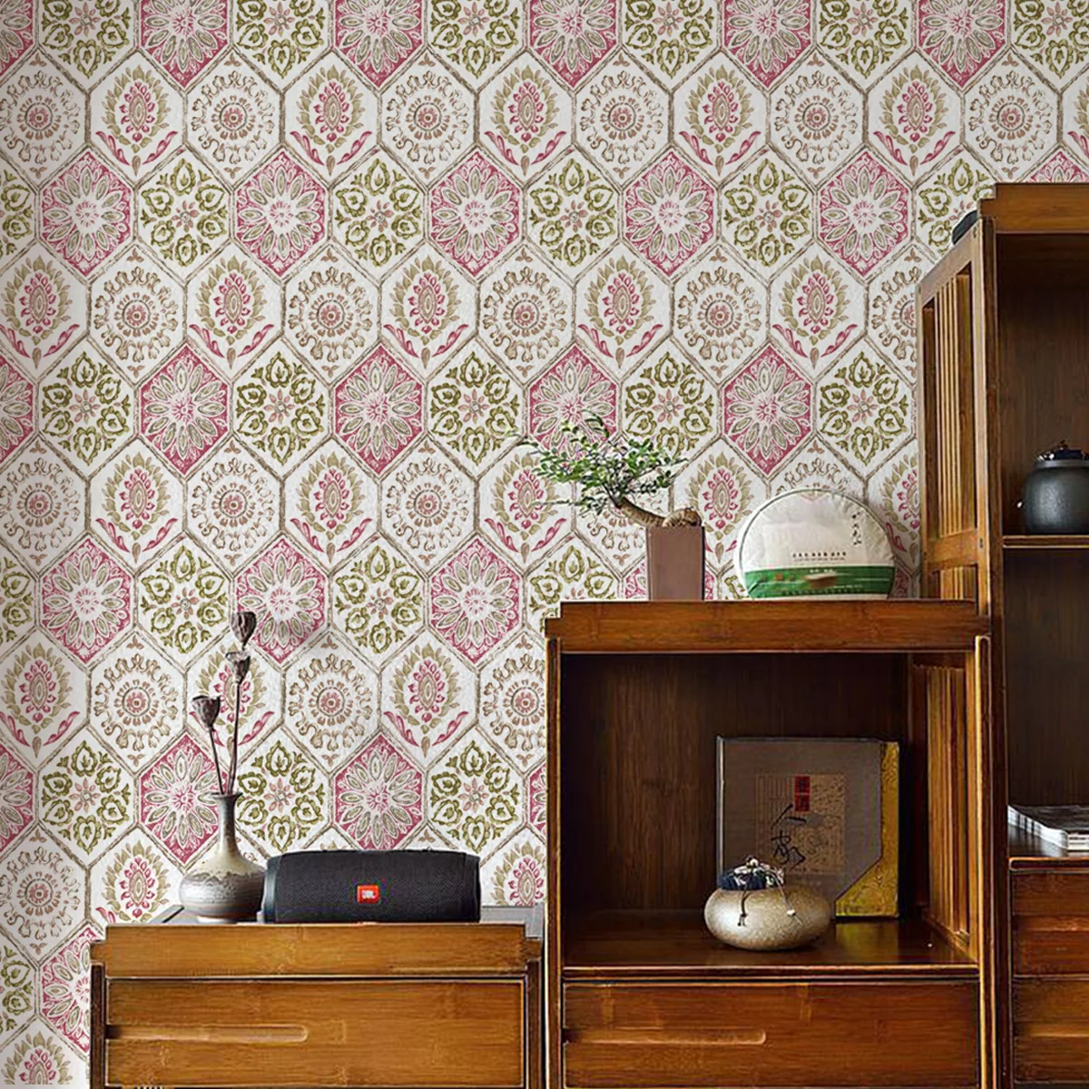 

Bohemia Damask Contact Paper Removable Peel and Stick Boho Floral Wall Paper for Bedroom Bathroom Waterproof