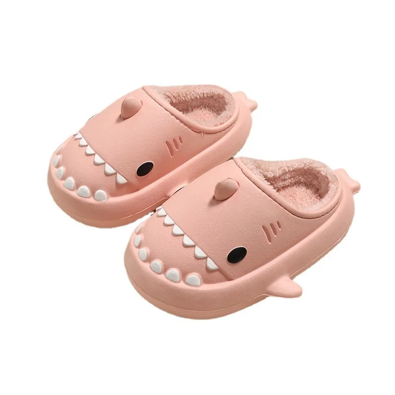 Couple Family Slippers Winter Man Women Cartoon Shark Home Slippers Women's Indoor Waterproof Thick Bottom Plush Kids Slipper