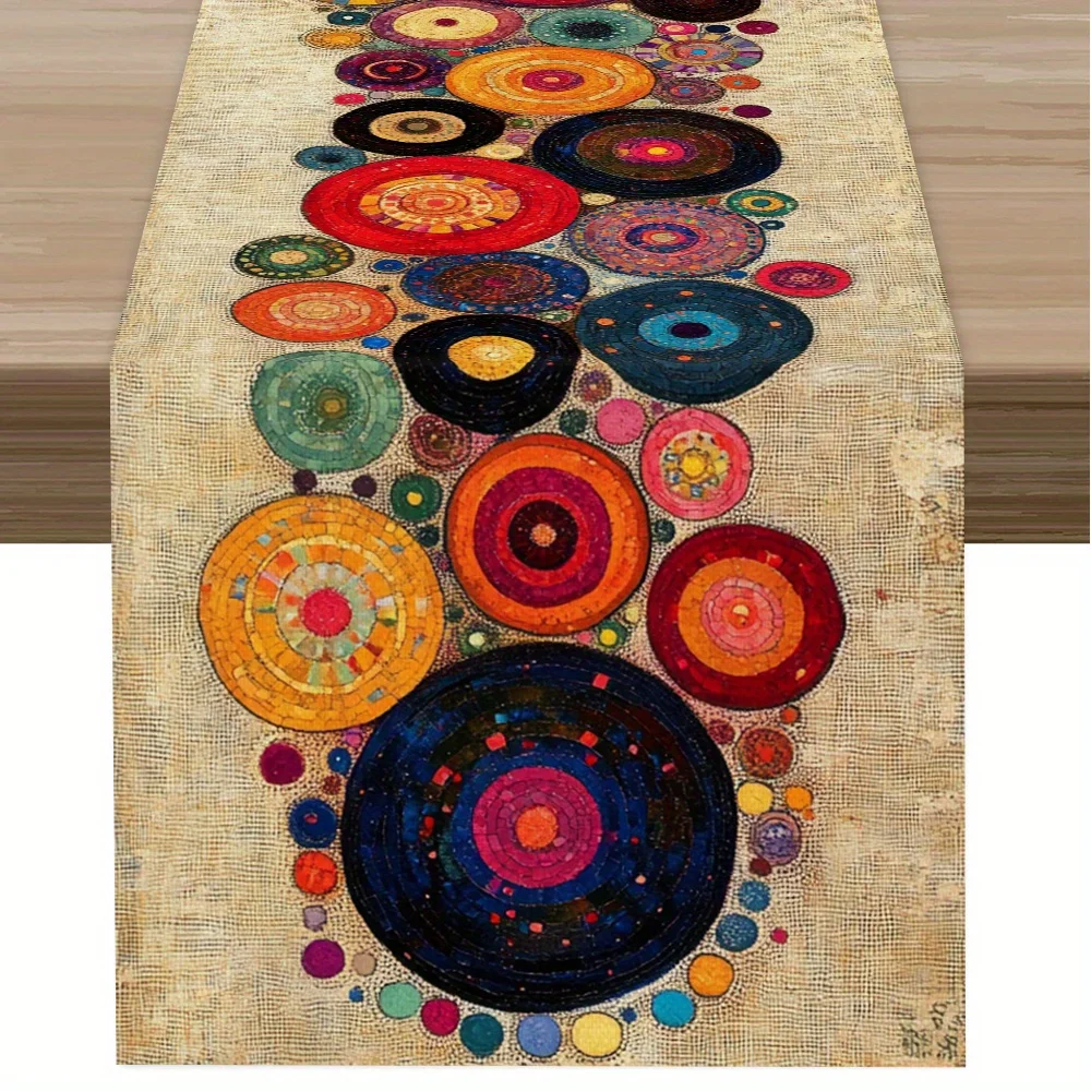 Polka Dot Table Runner - 1PC Fresh Geometric Circle Bohemian Pattern Natural Clear Print Cover for Family Dining