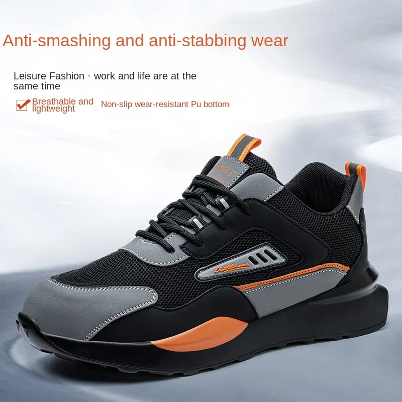 Men Work & Safety Boots With Steel Head Cap Work Sneakers Indestructible Shoes Anti-puncture Safety Shoes Plus Size