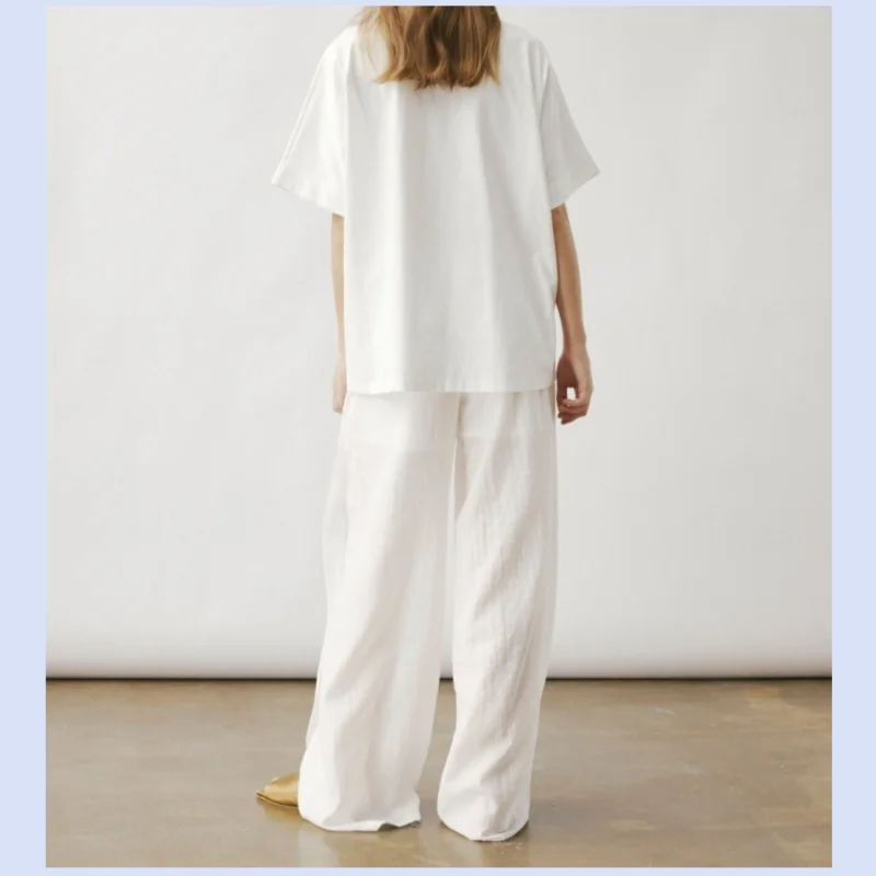 Women's 2026 Spring/Summer New Loose and Lazy Style Short Sleeve Pure Cotton Twisted Ruffle Design T-Shirt