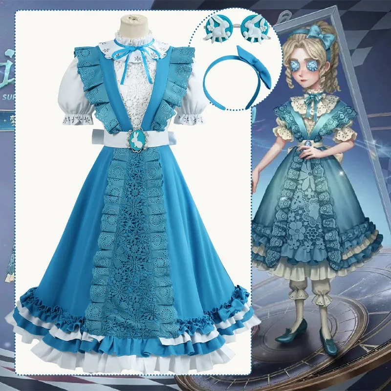 

Identity V Alice DeRoss Cosplay Costume Alice Cosplay Dress Blue Headwear Glasses Lolita Dress Halloween Role Play Uniform 2025