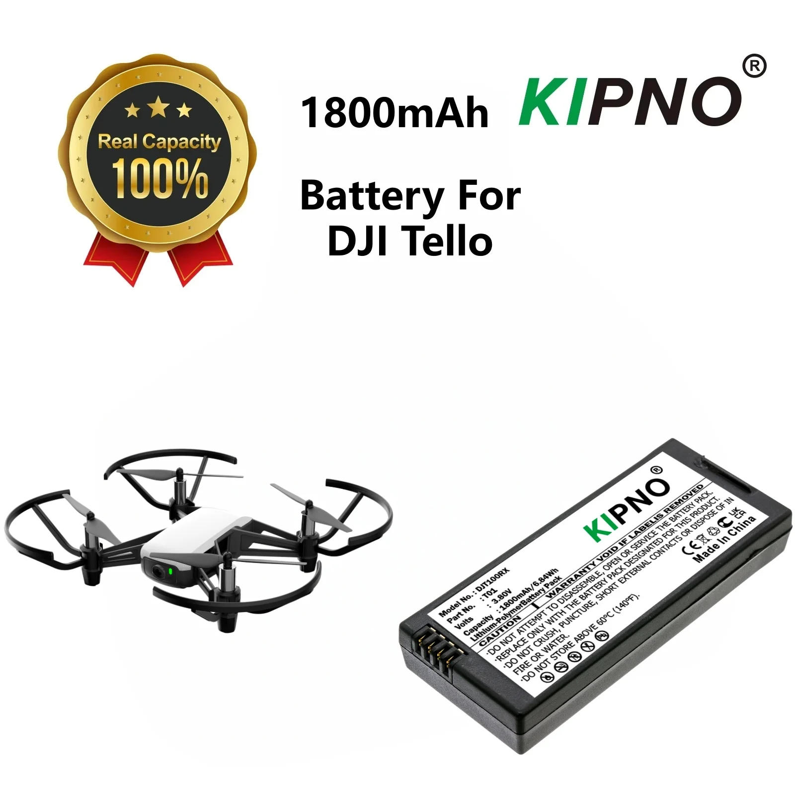 

KIPNO 3.8V 1800mAh Drones Battery T01 for DJI Tello Li-Polymer