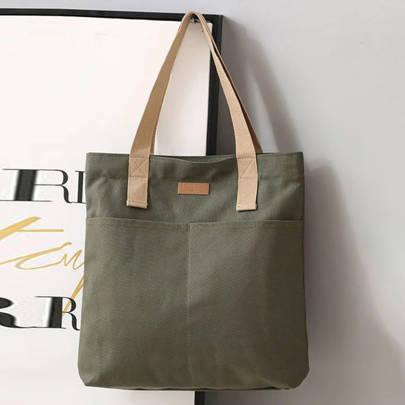 Neue Einkaufstasche mit großer Kapazität Leinwand Einkaufstasche Studenten buch Aufbewahrung tasche Umhängetasche weibliche umwelt freundliche wieder verwendbare Handtaschen – Detail 10