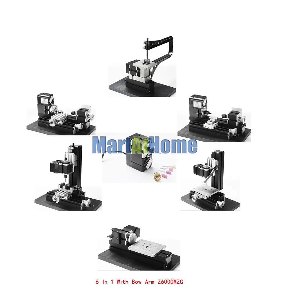 24W Metal 6 in 1 Mini Machine Kit with Bow-arm Z6000MZG Lathe, Wood-turning, Jigsaw, Drilling, Sanding, Hand-held Machine