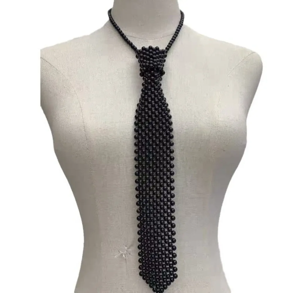 Fashion Elegant Shirt Tie Weaving Beaded Collar Women Necktie Retro Female Neckwear