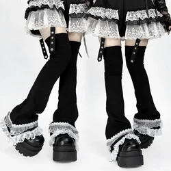 Lace Japanese Harajuku Leg Warmers Y2k Spicy Girl Over Knee Pile Socks Black Flare Long Socks Thigh High Socks Women Leg Covers