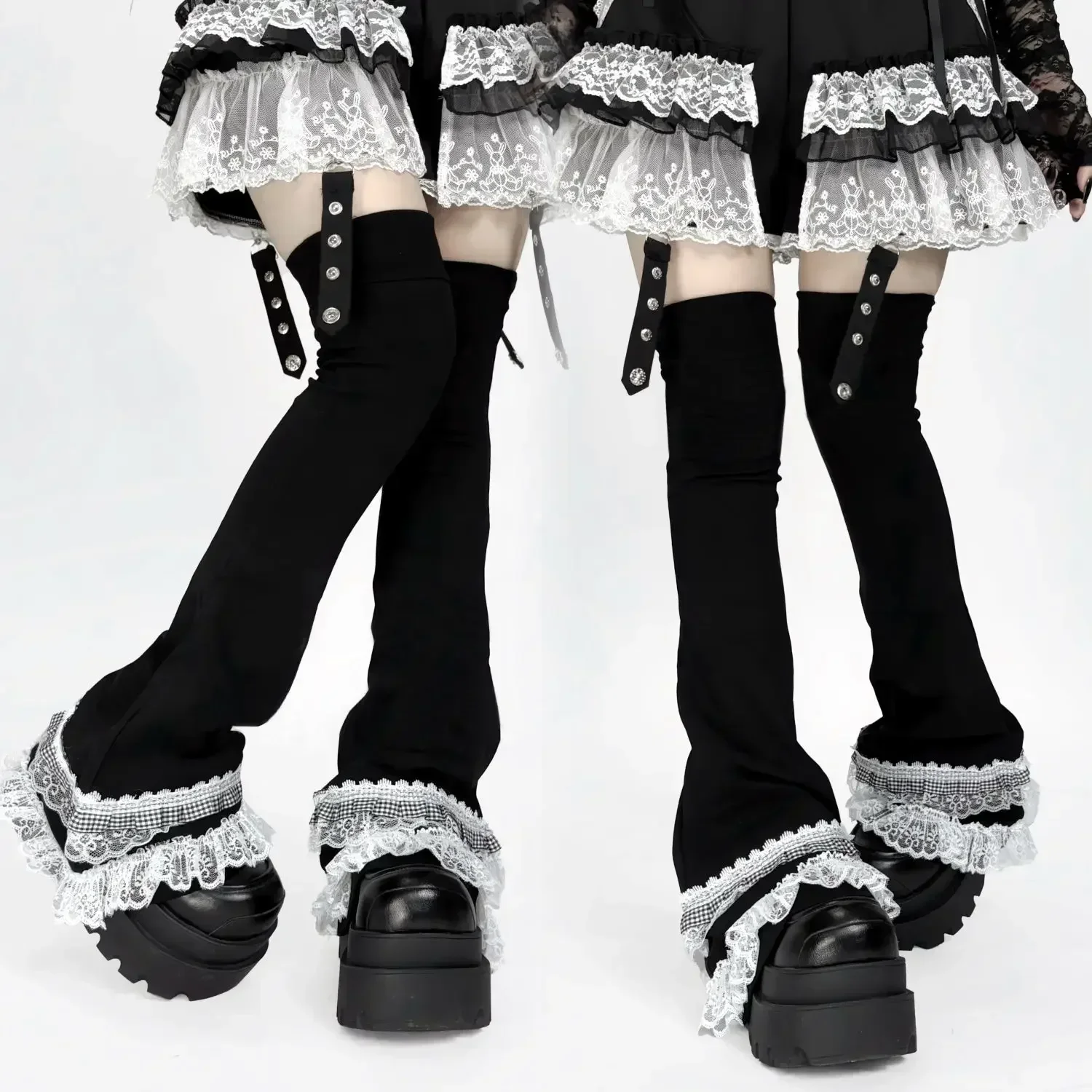 Koronkowe japońskie getry Harajuku Y2k Spicy Girl Over Knee Pile Socks Black Flare Long Socks Thigh High Socks Women Leg Covers